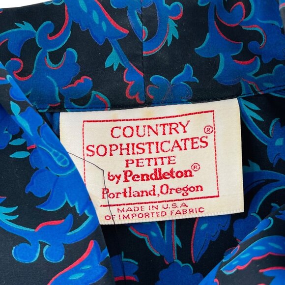 Country Sophisticates By Pendleton Blue Floral Long Sleeve Blouse size 8p - Picture 2 of 5